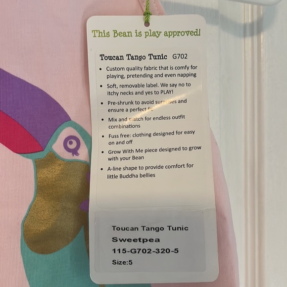 Peekaboo beans Toucan Tango Tunic. Size 5 NWT. - Picture 2 of 3